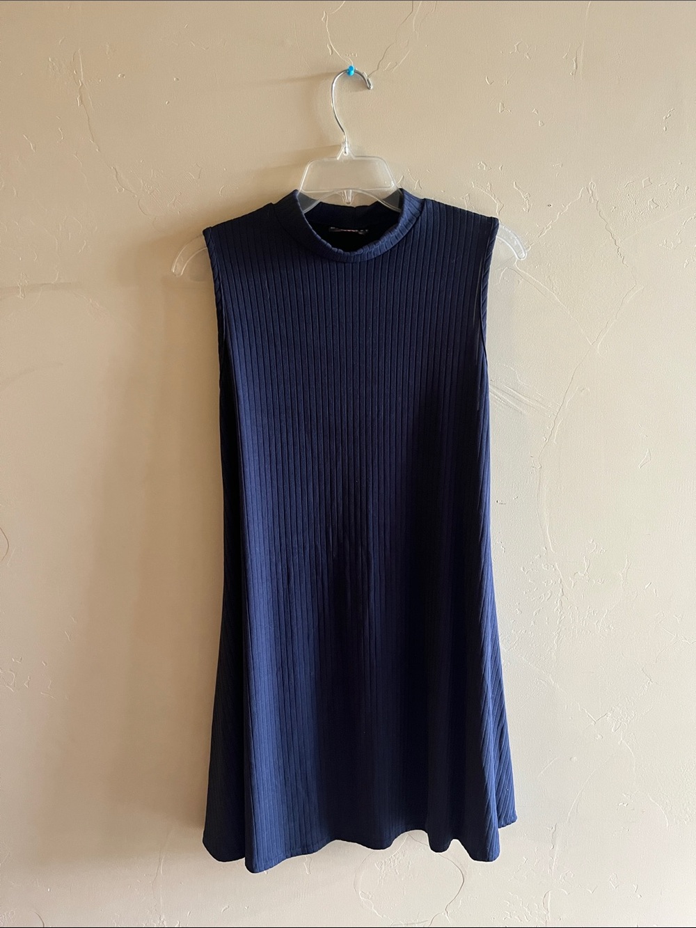 Discreet Navy Ribbed Sleeveless Midi Dress